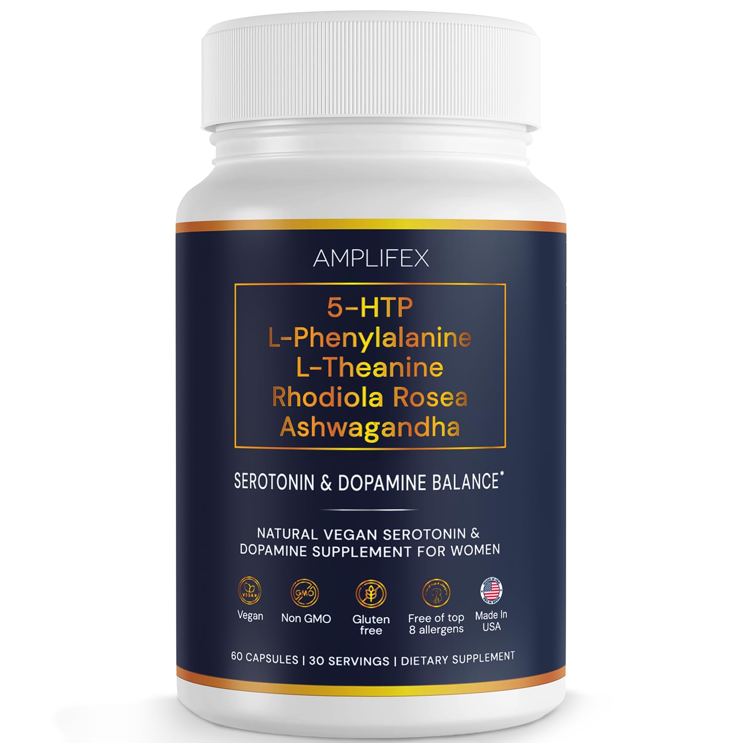 5-HTP Serotonin & Dopamine Support Complex with L-Theanine, L-Phenylalanine, Ashwagandha, Rhodiola B-Vitamins & Adaptogenic Herbal Blend – Mood & Stress Support for Women – Natural Vegan Non GMO AMPLIFEX buy supplements canada