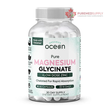 Organics Ocean Pure Magnesium Glycinate with Zinc - Maximum Strength Chelated Magnesium Supplement for Women and Men for Muscle Cramps and Sleep Support - 90 Capsule Organics Ocean buy supplements canada