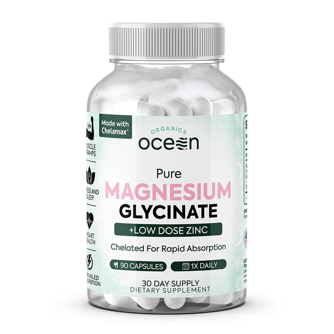 Organics Ocean Pure Magnesium Glycinate with Zinc - Maximum Strength Chelated Magnesium Supplement for Women and Men Organics Ocean buy supplements canada