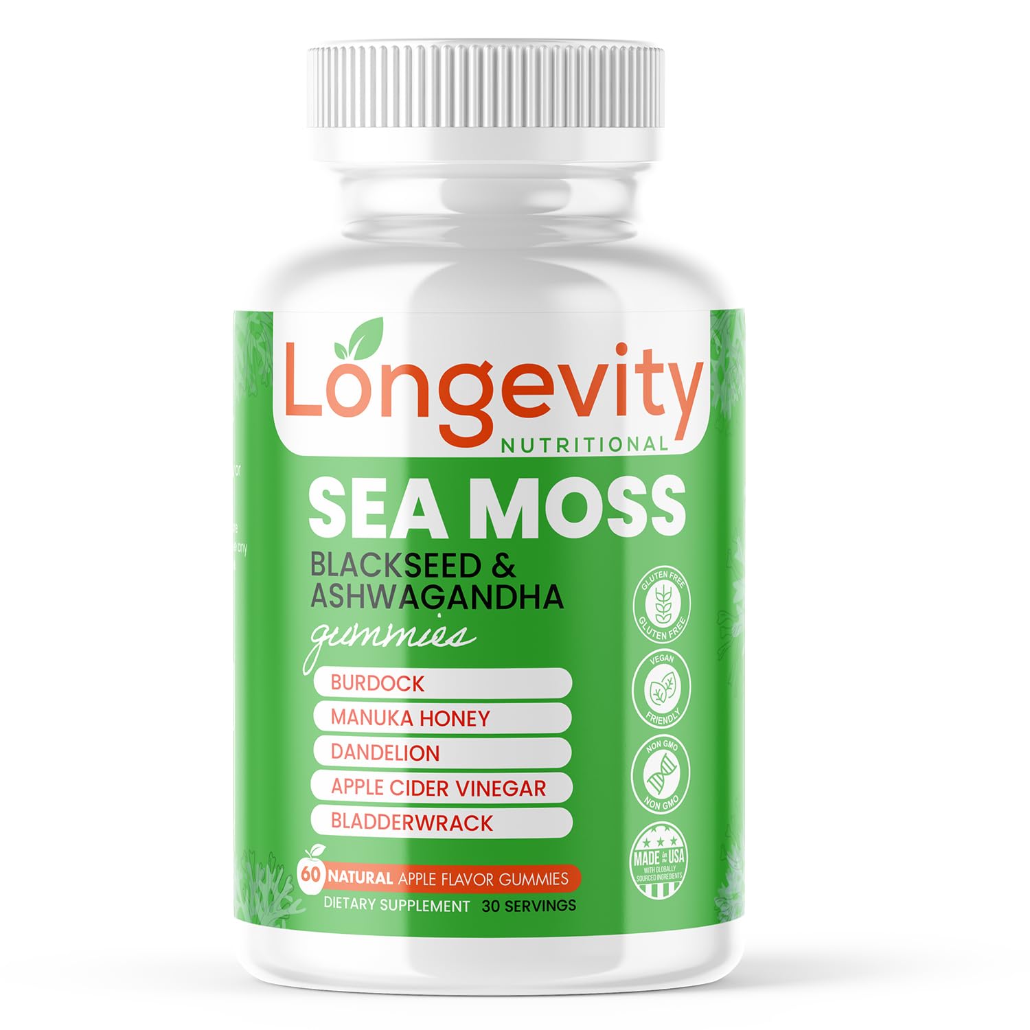Longevity Nutritional Sea Moss, Thyroid Energy Vitamins Mineral Burdock Manuka Honey Dandelion Apple Cider Bladderwrack Ashwagandha Extract Turmeric Antioxidant Boost Immune Superfood Gummies Longevity Nutritional buy supplements canada
