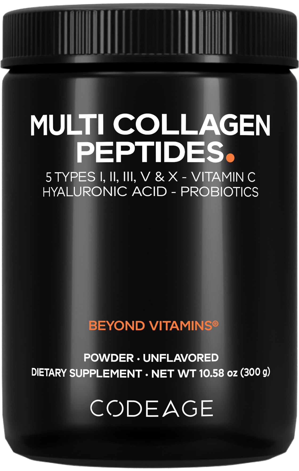 Codeage Multi Collagen Peptides Powder + Probiotics Black Edition, Vitamin C, Hyaluronic Acid Powder Supplement, Grass-Fed, Hydrolyzed, Zero Carbs, Type I, II, III, V & X, Unflavored, 10.58oz Codeage buy supplements canada