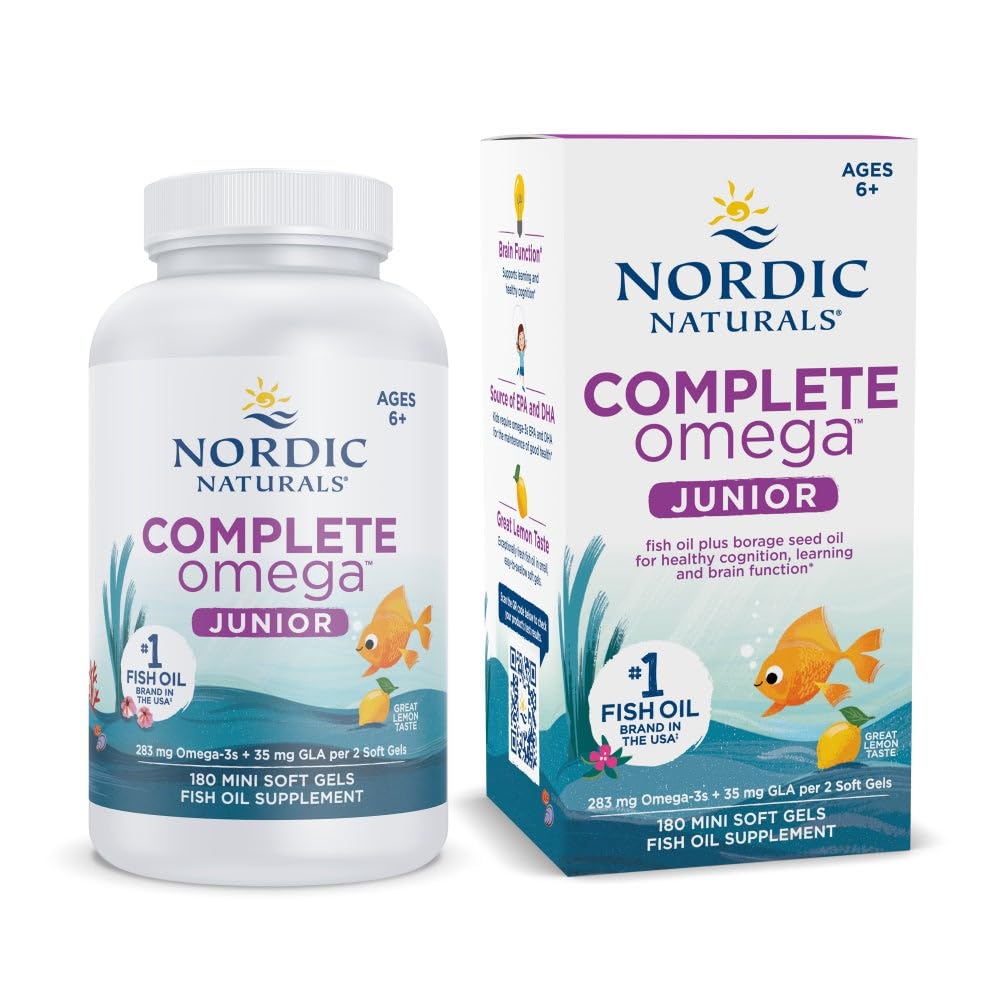 Nordic Naturals Complete Omega Jr., Lemon - 180 Mini Soft Gels - 283 mg Total Omega-3s & 35 mg GLA - Healthy Cognition, Nervous System Function - Non-GMO - 90 Servings Nordic Naturals buy supplements canada