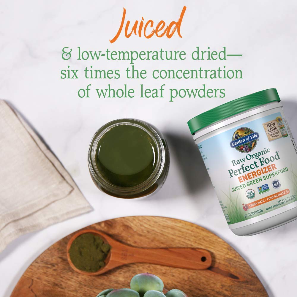 Garden of Life Raw Organic Perfect Food Energizer Juiced Green Superfood Powder - Yerba Mate Pomegranate, 30 Servings, Green Superfood Powder & Probiotics, Gluten Free Whole Food Greens Supplements Garden of Life buy supplements canada