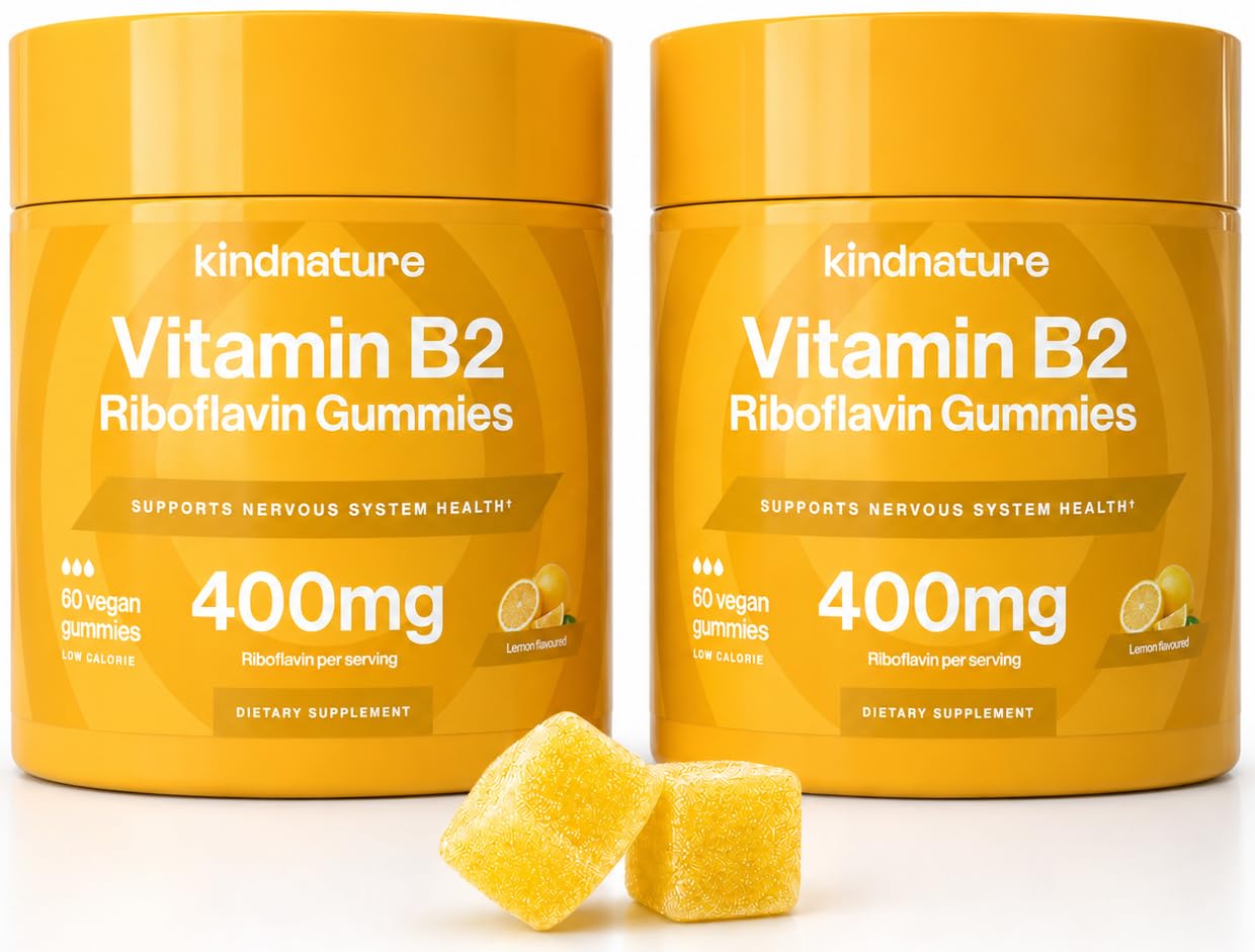 kindnature Vitamin B2 Gummies - Riboflavin 400mg Supplement for Kids & Adults - Non-GMO, Soy & Gluten-Free, Vegan Chewable Gummies (30 Day Supply) (2) kindnature buy supplements canada