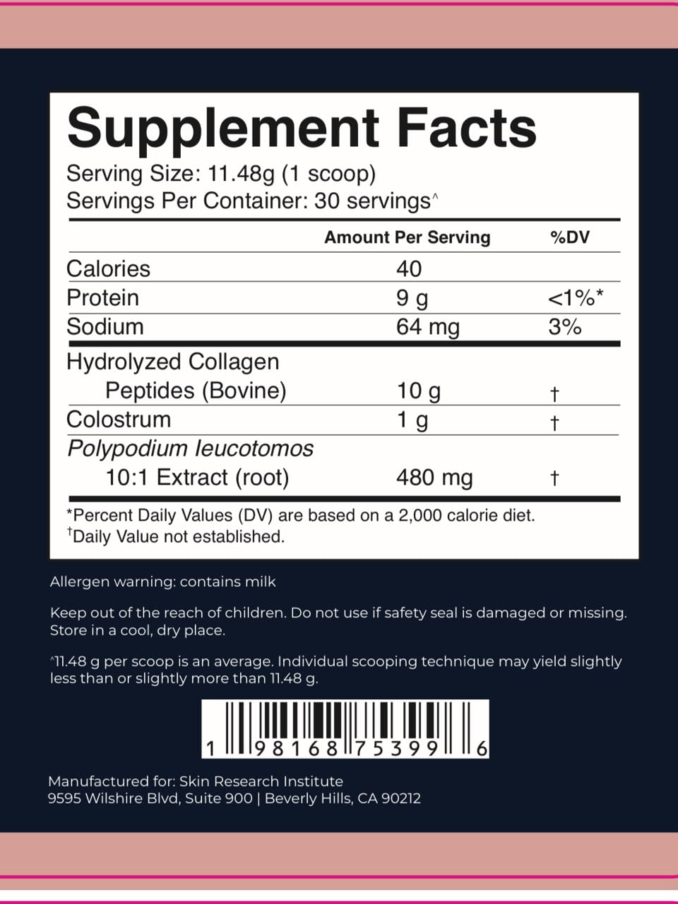 SRILabs ColSilk Unflavored Hydrolyzed Collagen Powder with Colostrum and Polypodium - Skin, Hair, Nails, Gut Health and Joint Support - One Scoop Daily | 1 Month Supply Skin Research Institute buy supplements canada