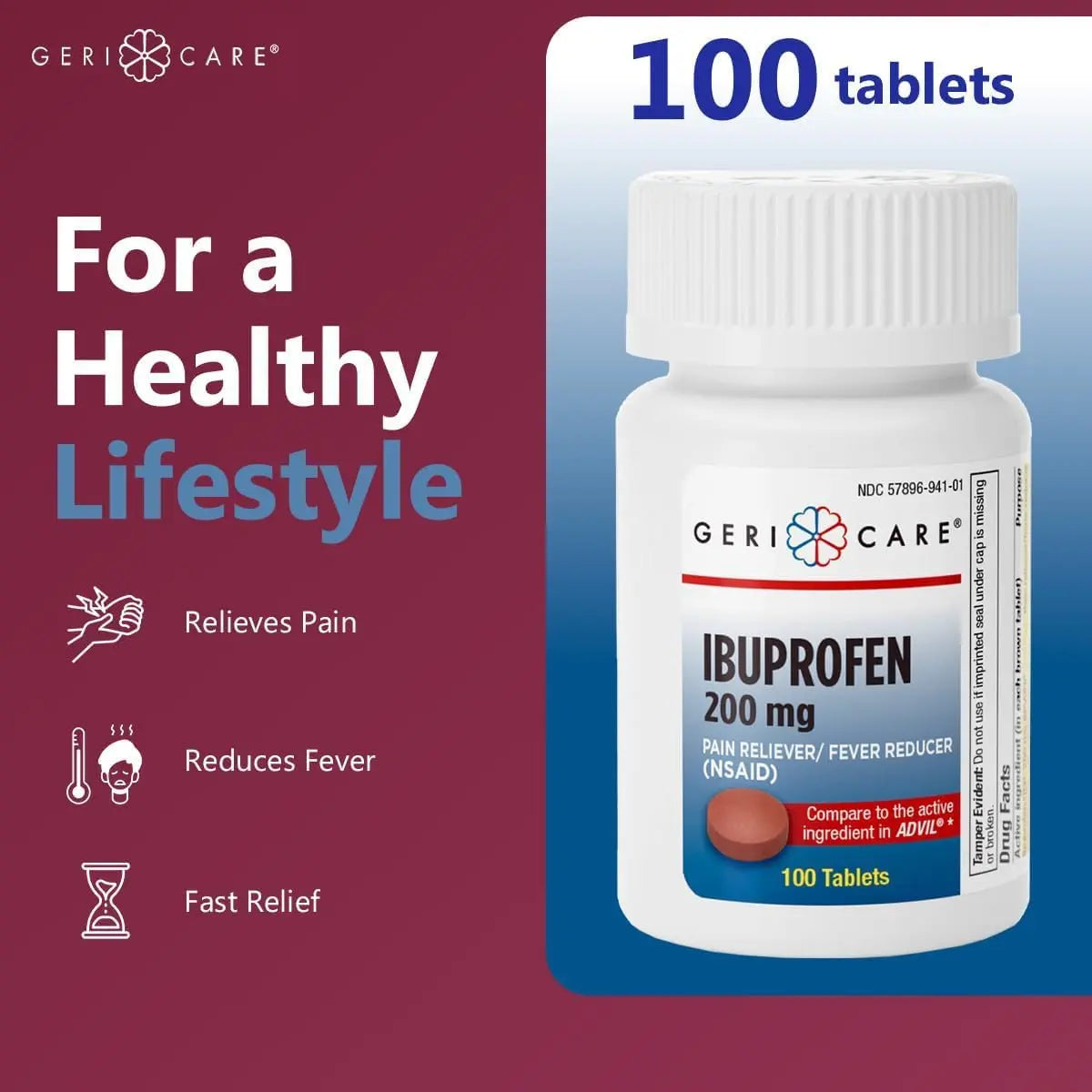 Geri Care IBUPROFEN Pain Relief Tablets (100 Count) GeriCare buy supplements canada