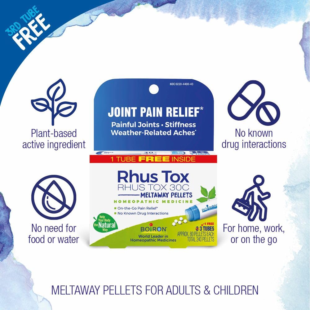 Boiron Rhus Tox 30C Homeopathic Medicine for Relief from Joint Pain, Muscle Aches, Swollen or Stiff Joints, and Weather Related Aches - 3 Count (240 Pellets) Boiron buy supplements canada