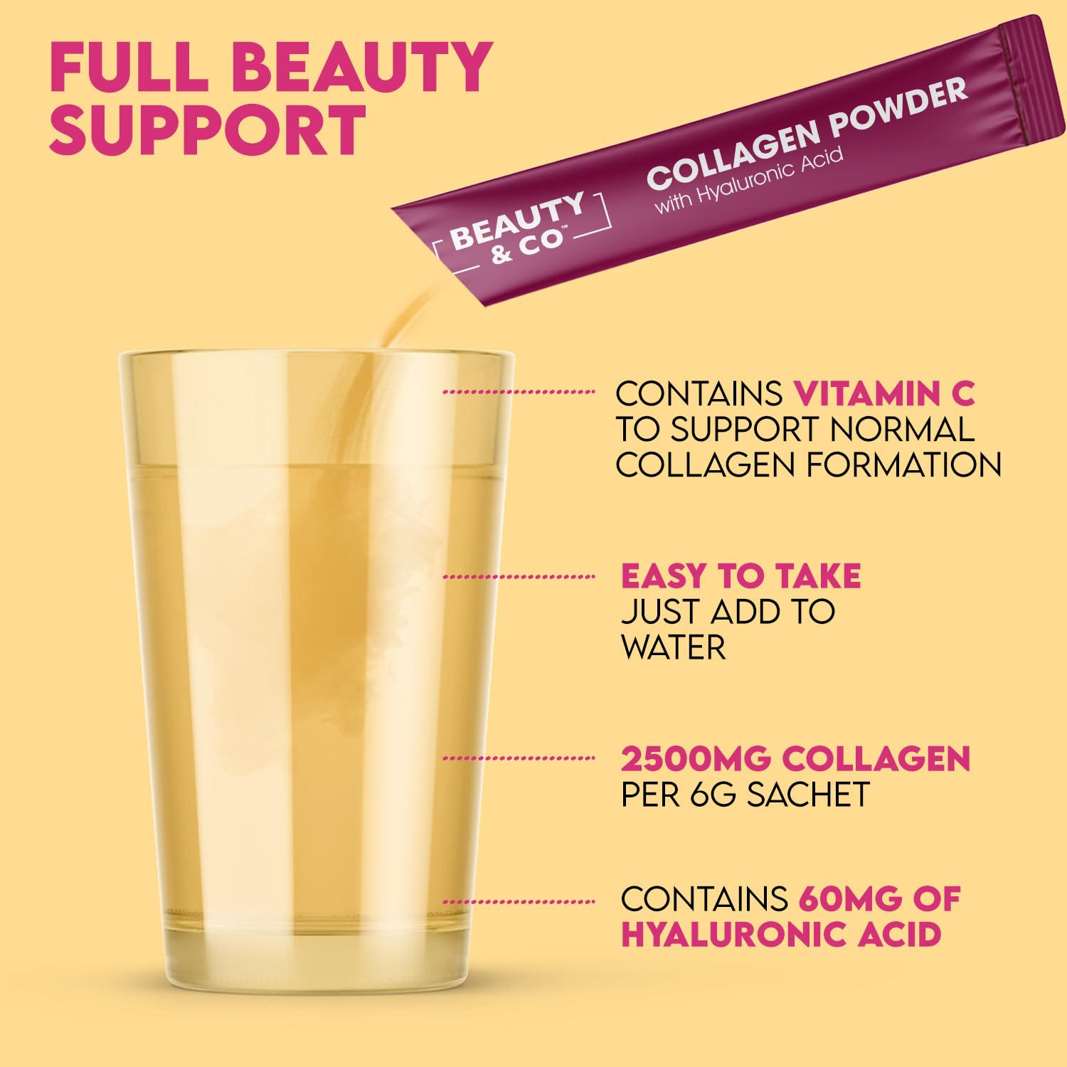 Collagen 2500mg Powder Supplement Boosted with Vitamin C and Hyaluronic Acid (Bovine) Beauty & Co buy supplements canada