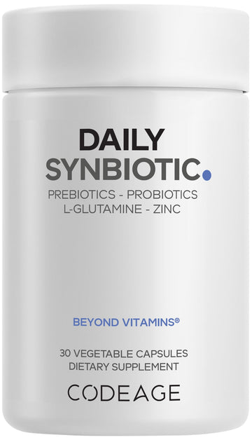 Codeage Daily Synbiotic Supplement - Prebiotics, Lactobacillus & Bifidobacterium Probiotics, L-Glutamine, Zinc L-Carnosine, DGL, Synbiotic Probiotic, BioPerine - Shelf-Stable - 30 Capsules Codeage buy supplements canada