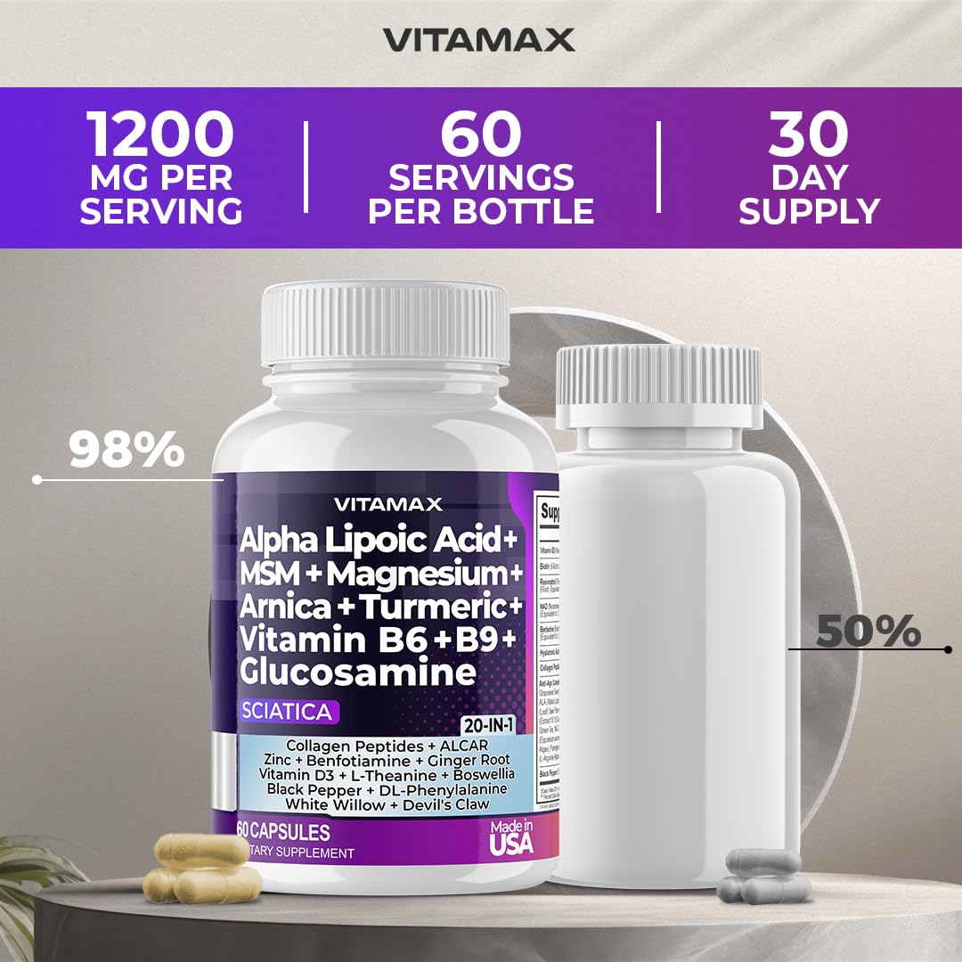 Sciatic Nerve Health Support - Sciatic Nerve Supplement Capsules with Folic Acid, Pea, Glucosamine, MSM, Vitamin B Complex, Alpha Lipoic Acid 300mg – 60ct – Made in USA Vitamax buy supplements canada
