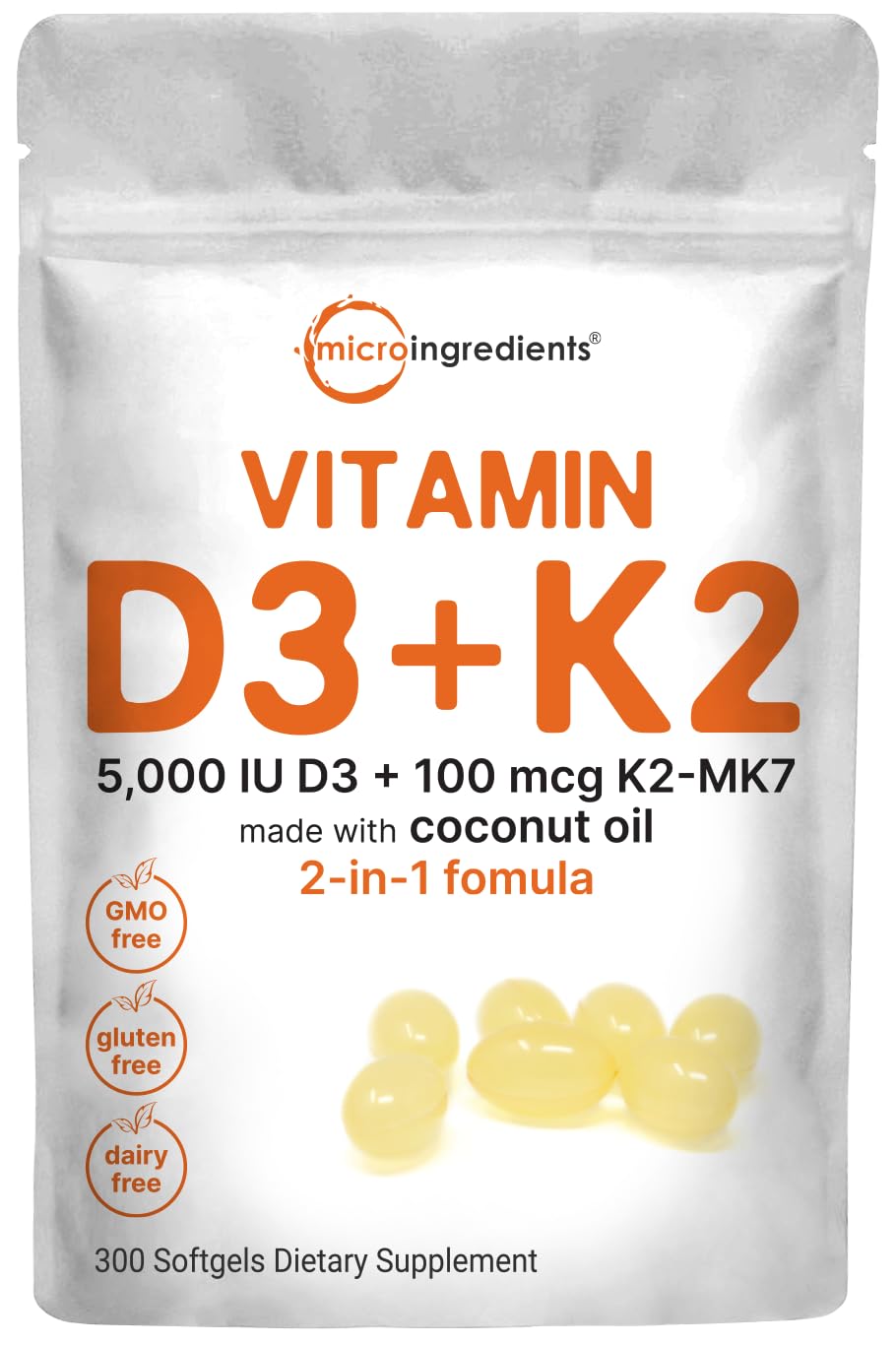 Micro Ingredients Vitamin D3 5000 IU Plus K2 (MK-7) 100 mcg, 300 Virgin Coconut Oil Softge Micro Ingredients buy supplements canada