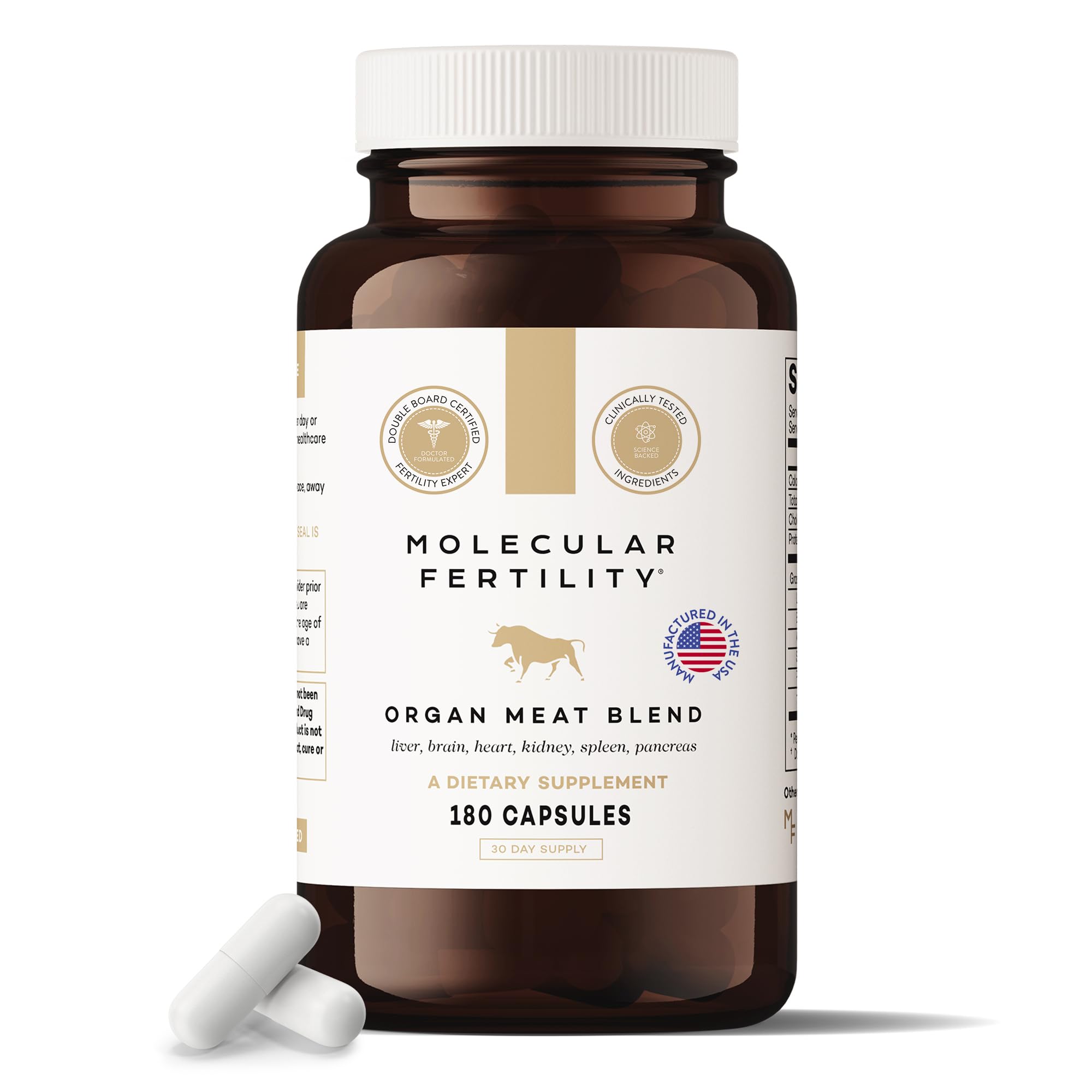 Molecular Fertility Beef Organ Complex - Pasture-Raised, Grass Fed Beef Liver, Brain, Heart, Spleen, Pancreas Blend, Healthy Hormone Balance and Fertility Supplement for Women and Men, 180 Capsules Molecular Fertility buy supplements canada