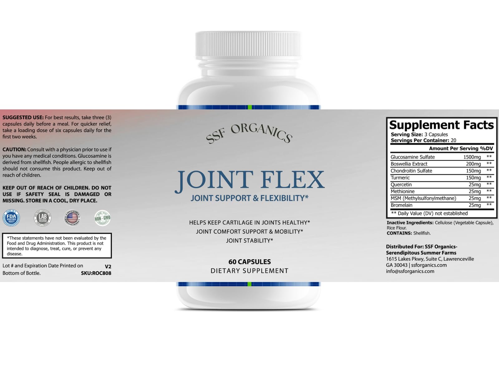 SSF Organics-Joint Flex with Glucosamine Chondroitin Turmeric Msm Boswellia - Joint Support Supplement for Relief 60 Capsules for Bones, Back, Knees, Hands (60 Capsules) Serendipitous Summer Farms buy supplements canada