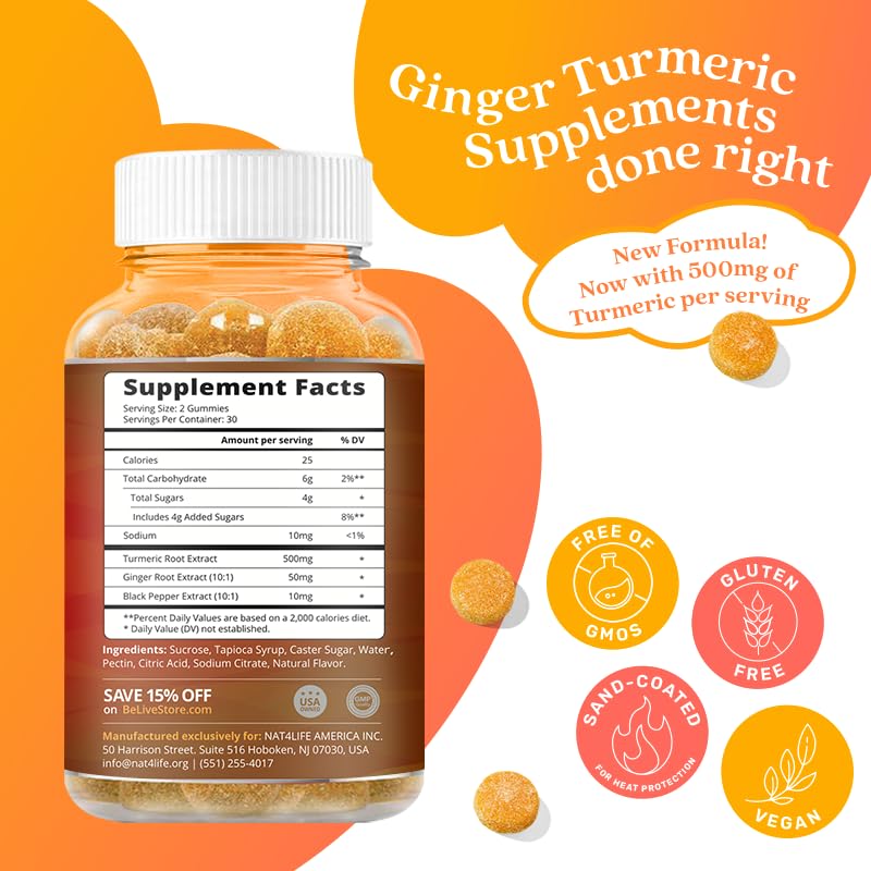 BeLive Turmeric Curcumin with Black Pepper & Ginger - 60 Gummies I Turmeric and Ginger BeLive buy supplements canada