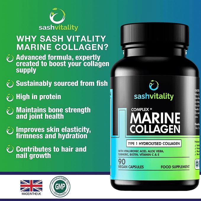 Marine Collagen Supplements - 90 Capsules with Vitamin C, Vitamin E, Hyaluronic Acid, Aloe Vera, Turmeric SASH Vitality buy supplements canada