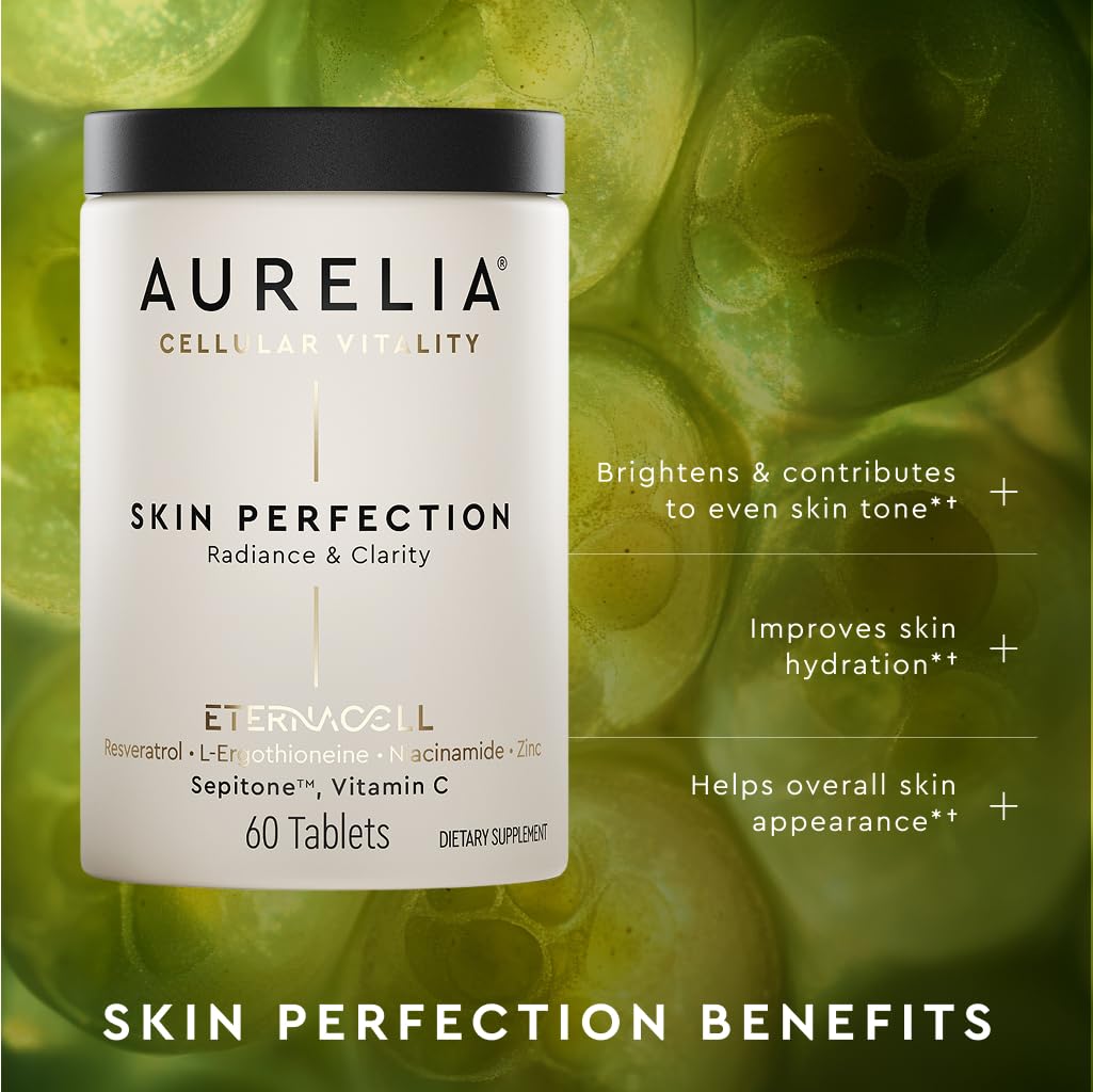 AURELIA Skin Perfection | Advanced Cellular Anti-Aging Supplement | Enhance Skin Clarity, & Tone | with Zinc, Resveratrol, Niacinamide, Ergothioneine, & Vitamin C AURELIA buy supplements canada