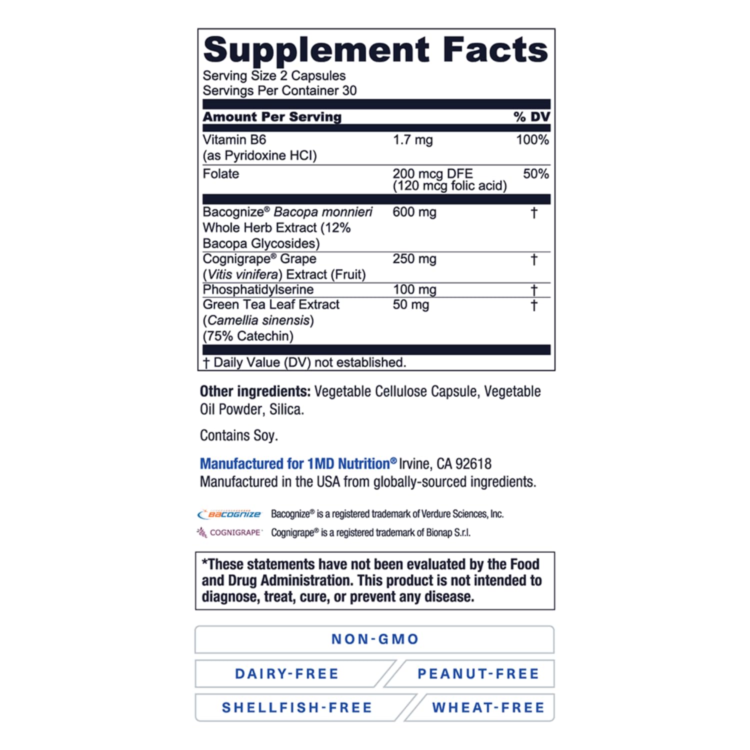 1MD Nutrition MindMD - Brain Supplement for Memory and Focus - Bacopa Monnieri for Nootropic Brain Support - Brain Health Supplement for Adults - with Vitamin B6 & Green Tea Extract - 60 Caps 1MD Nutrition buy supplements canada