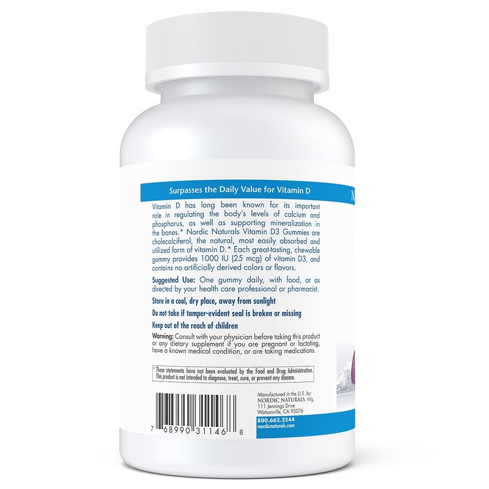 Nordic Naturals Pro Vitamin D3 Gummies, Wild Berry - 120 Gummies - 1000 IU Vitamin D3 - Great Taste - Healthy Bones, Mood & Immune System Function - Non-GMO - 120 Servings Nordic Naturals buy supplements canada