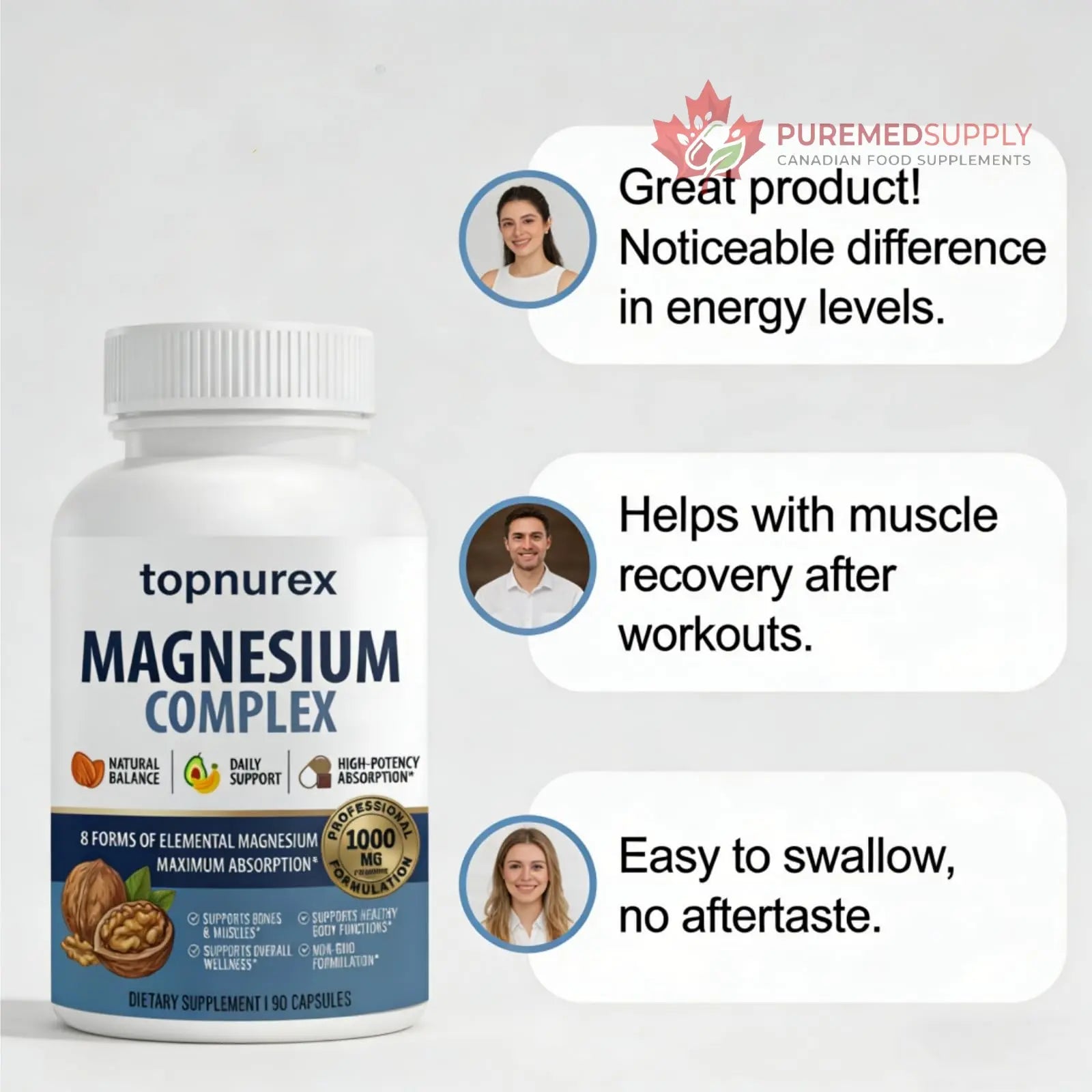 Topnurex Magnesium Complex for Women & Men - 1000mg High Absorption, 8 Essential Magnesium, 90 Capsules Topnurex buy supplements canada