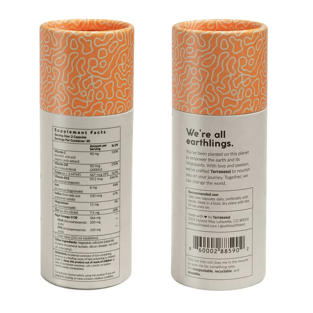 Complete Vegan Multivitamin with Iron, Omega 3, Vitamin D3, Folate, Zinc, Vitamin B12, & More - 100% Sustainable Vegan Vitamins Terraseed buy supplements canada