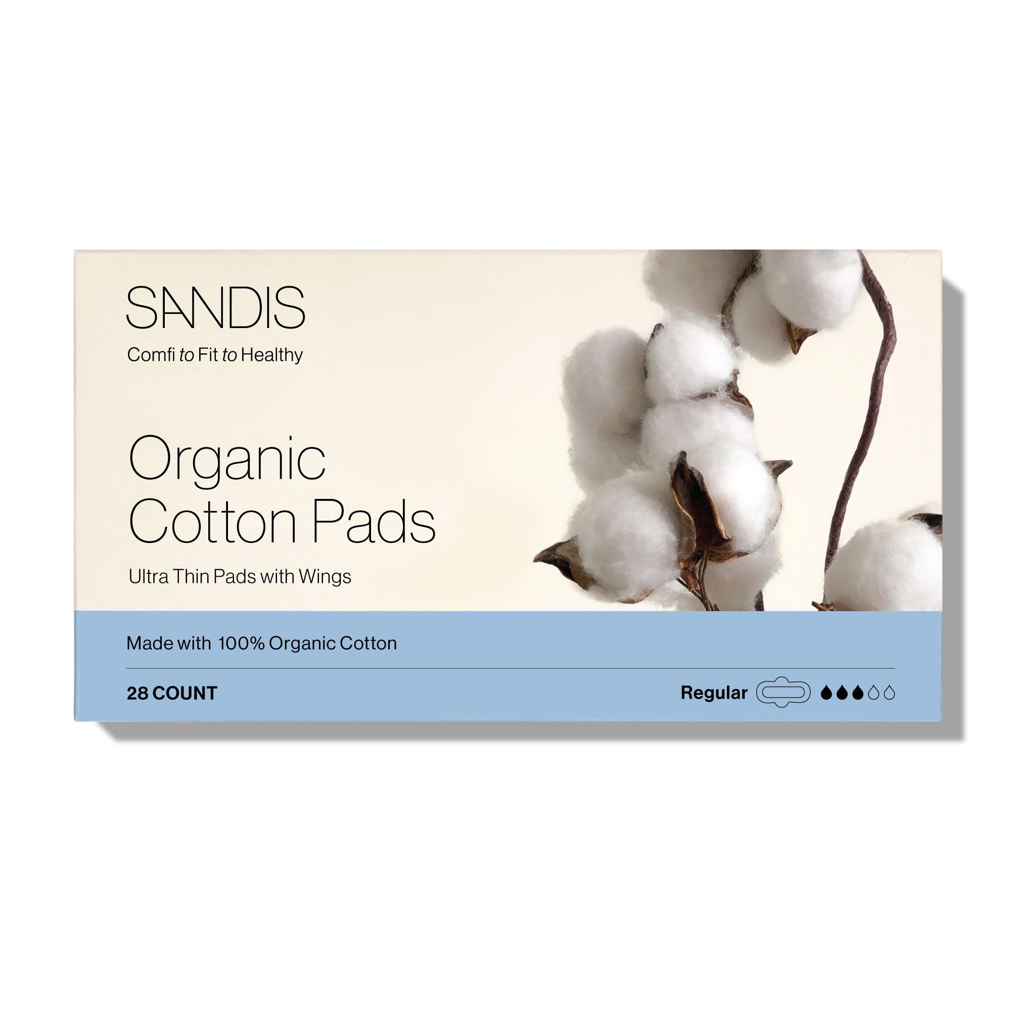SANDIS Feminine Pad for Women - Regular 28 Count 100% Organic Cotton Ultra Thin with Wings SANDIS buy supplements canada