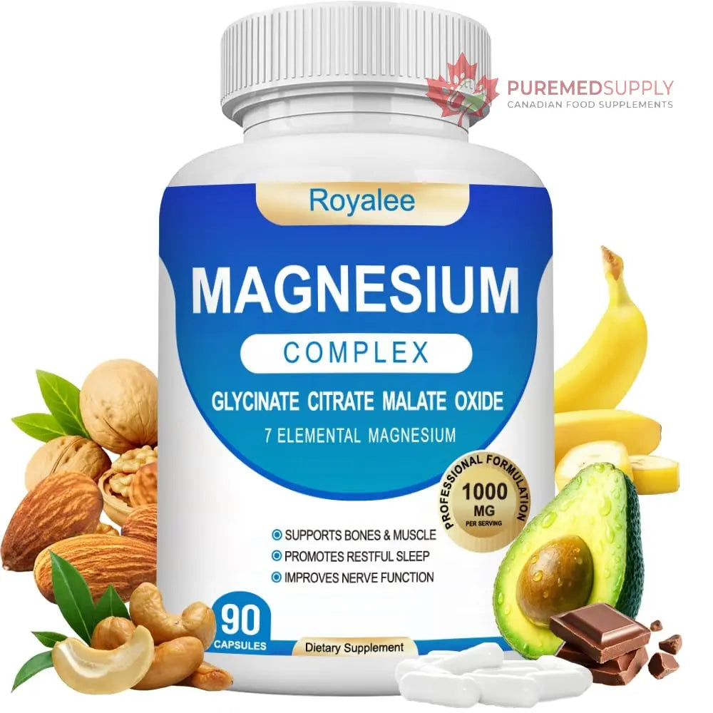 Magnesium Complex Supplement - 1000mg with 7 Magnesium Forms Including Glycinate, Citrate, Malate, Taurate & Orotate - Supports Relaxation, Muscle Function & Bone Strength - 90 Capsules Royalee buy supplements canada