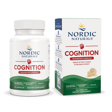 Nordic Naturals Cognition Mushroom Complex, Unflavored - 60 Capsules - Brain, Memory & Mood Support - Blend of Lion’s Mane Mushroom & Bacopa Extract - Non-GMO - Certified Vegan - 30 Servings Nordic Naturals buy supplements canada