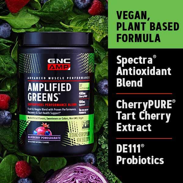 GNC AMP Amplified Greens Superfoods Performance Blend - Vegan Athlete Superfood Drink - Blueberry Pomegranate - 9.9 Oz (30 Servings) GNC buy supplements canada