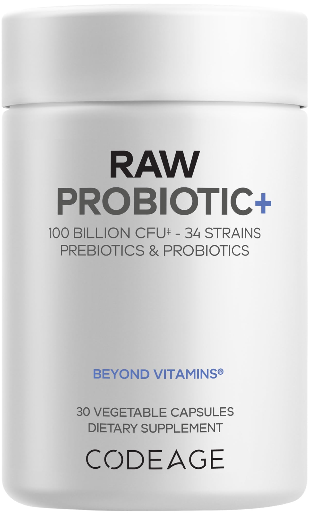 Codeage Raw Probiotic+ Supplement - 34 Probiotic Strains, 100 Billion CFUs, Raw Whole Food Probiotics, Digestive Enzymes, Raw Fruits & Veggies Prebiotics - Wild Kefir Culture - Non-GMO - 30 Capsules Codeage buy supplements canada