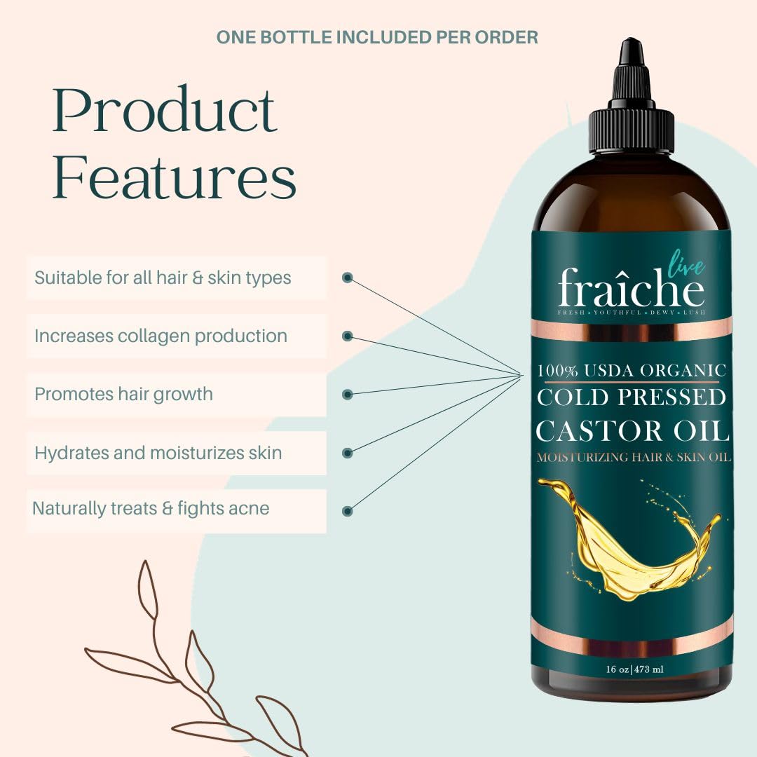 Live Fraiche USDA Organic Cold Pressed Castor Oil (16oz), 100% Pure, Hexane-Free Castor Oil Live Fraiche buy supplements canada