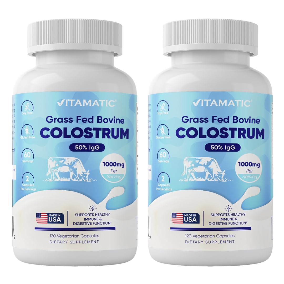 Vitamatic Bovine Colostrum Supplement 1000 mg per Serving - 50% Highest IgG - Supplement for Gut Health, Hair Growth, Beauty, Muscle Recovery, & Immune Support - 120 Capsules - 2 Pack Vitamatic buy supplements canada