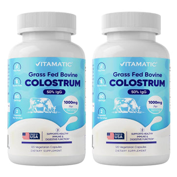 Vitamatic Bovine Colostrum Supplement 1000 mg per Serving - 50% Highest IgG - Supplement for Gut Health, Hair Growth, Beauty, Muscle Recovery, & Immune Support - 120 Capsules - 2 Pack Vitamatic buy supplements canada