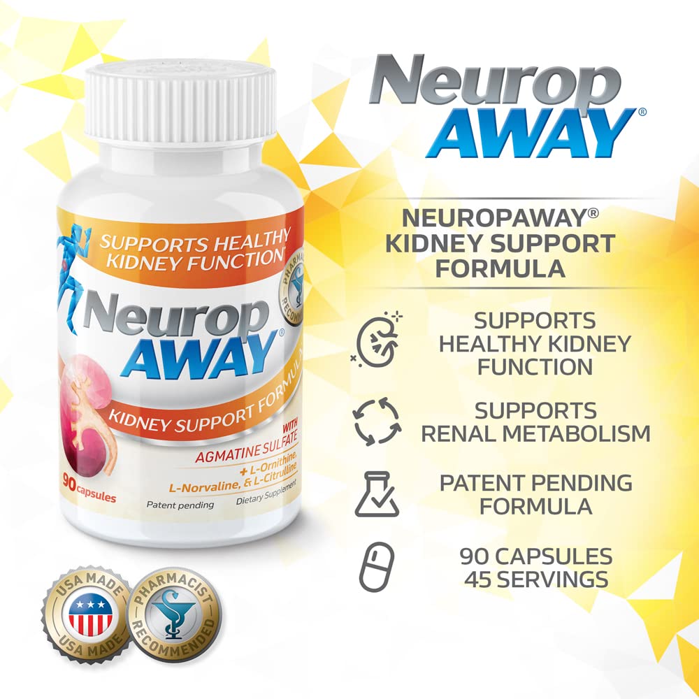 NeuropAWAY Kidney Support Formula Sugar Free with Agmatine Sulfate 500mg L-Novaline 50mg L-Ornithine 150mg L-Citrulline 100mg Per Capsule 90CT Fast Acting Kidney Support NeuropAWAY buy supplements canada