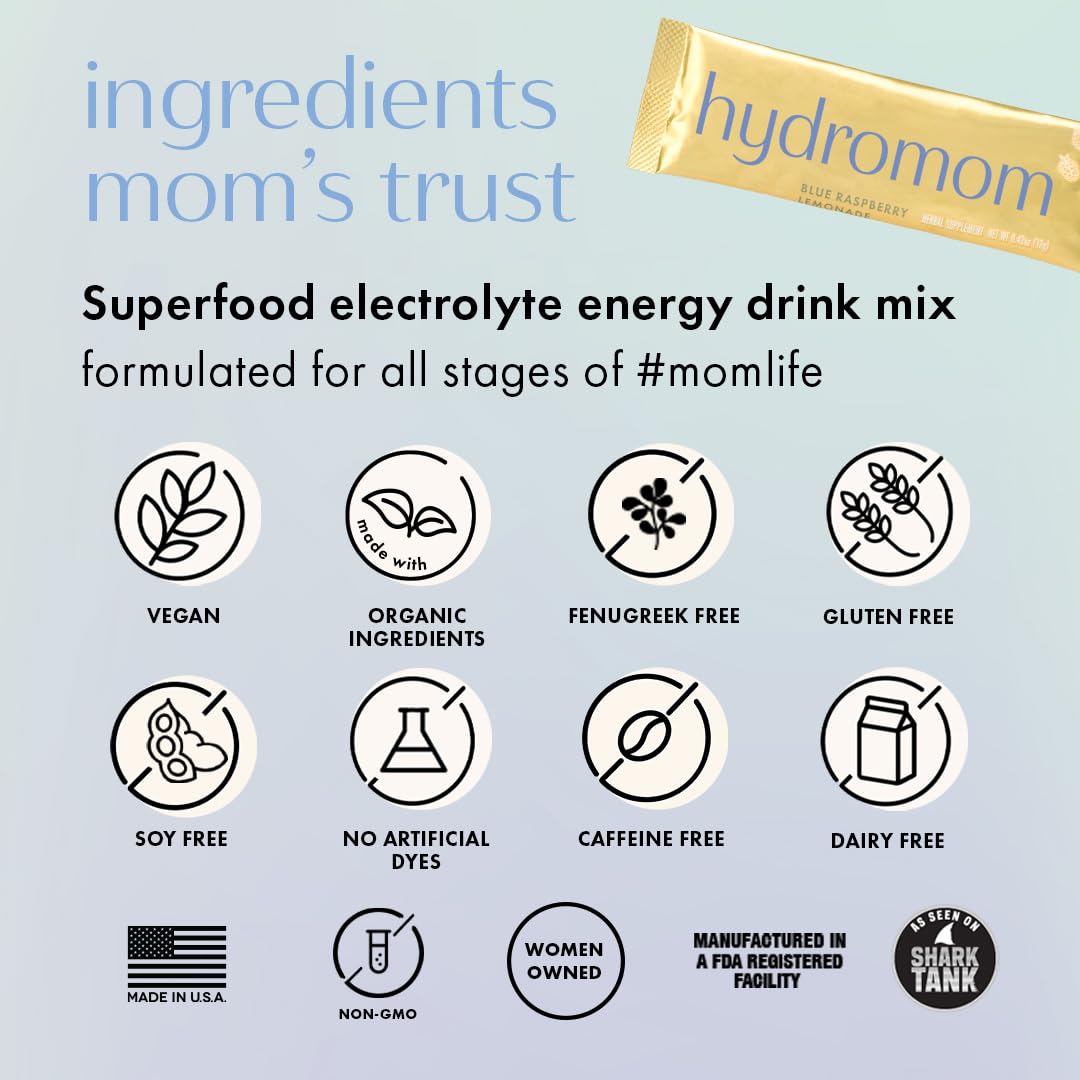 Boobie Hydromom Superfood Electrolyte Drink Mix, Blue Raspberry Lemonade | Refreshing Energy & Hydration Boost for Mamas | On-The-Go & Travel Essentials for Pregnancy, Boobie Brands buy supplements canada
