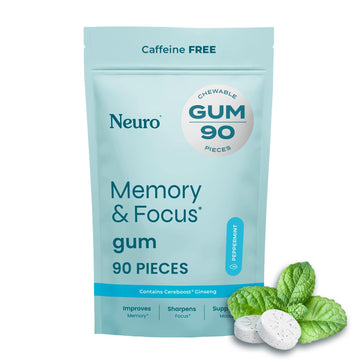 Neuro Memory & Focus Gum - Nootropic Gum with Vitamin B12, Vitamin B6, L-Theanine & Ginseng Extract - Natural Brain Support Supplement - Vegan, Caffeine & Sugar Free Chews - Peppermint, 90 ct Neuro buy supplements canada