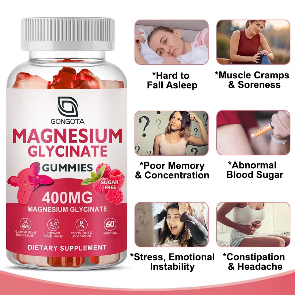 Magnesium Glycinate Gummies 400 mg with 100 mg Composite magnesium - Chelated Magnesium Potassium Supplement with Vitamin D, B6 Supports Calm, Sleep, Memory & Muscle Cramps,Sugar Free - 120 Gummies GONGOTA buy supplements canada