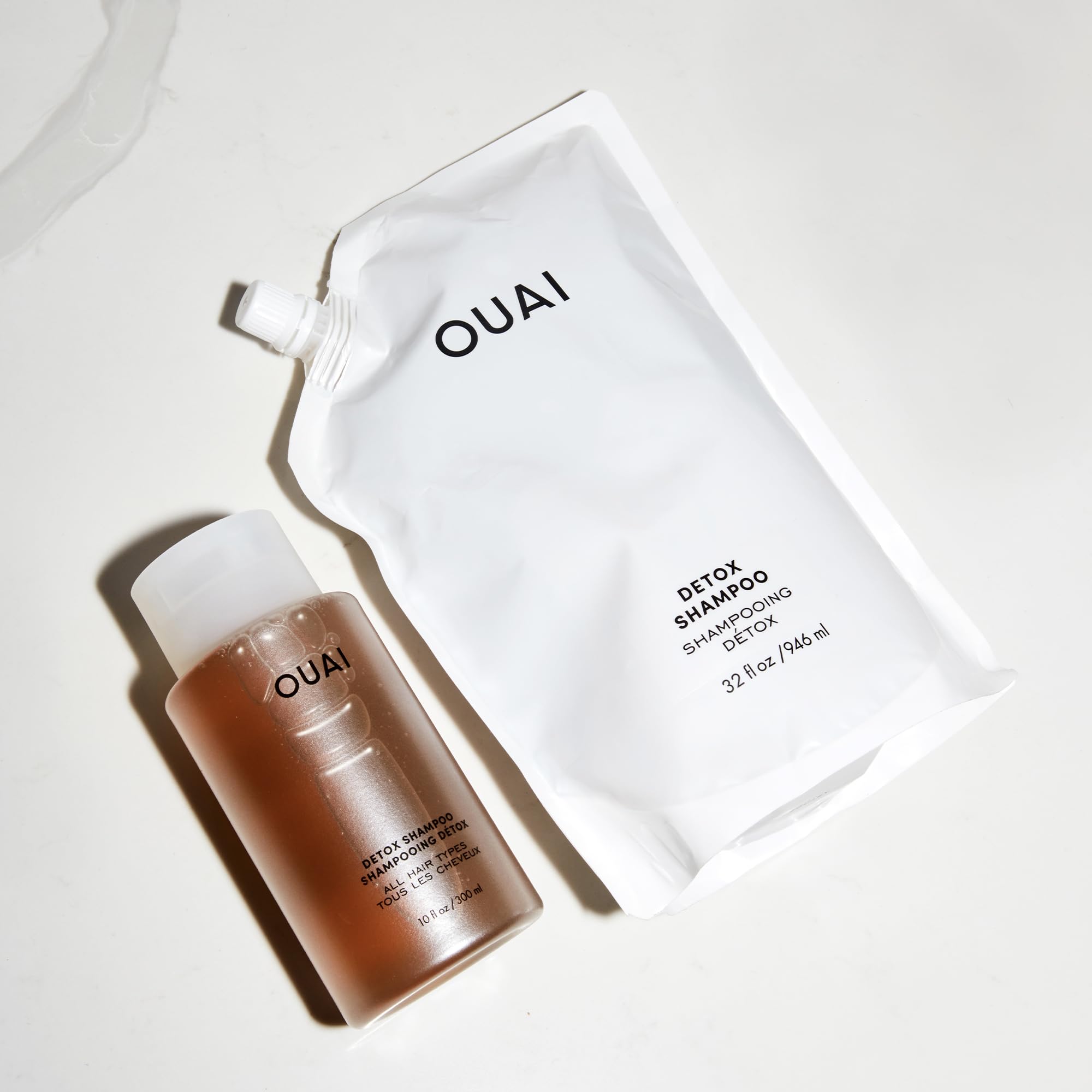OUAI Detox Shampoo + Refill - Clarifying Shampoo for Build Up, Oil, Product & Hard Water - Apple Cider Vinegar & Keratin for Clean, Refreshed Hair - Sulfate Free Hair Care (2 Count, 10 Oz/32 Oz) OUAI buy supplements canada