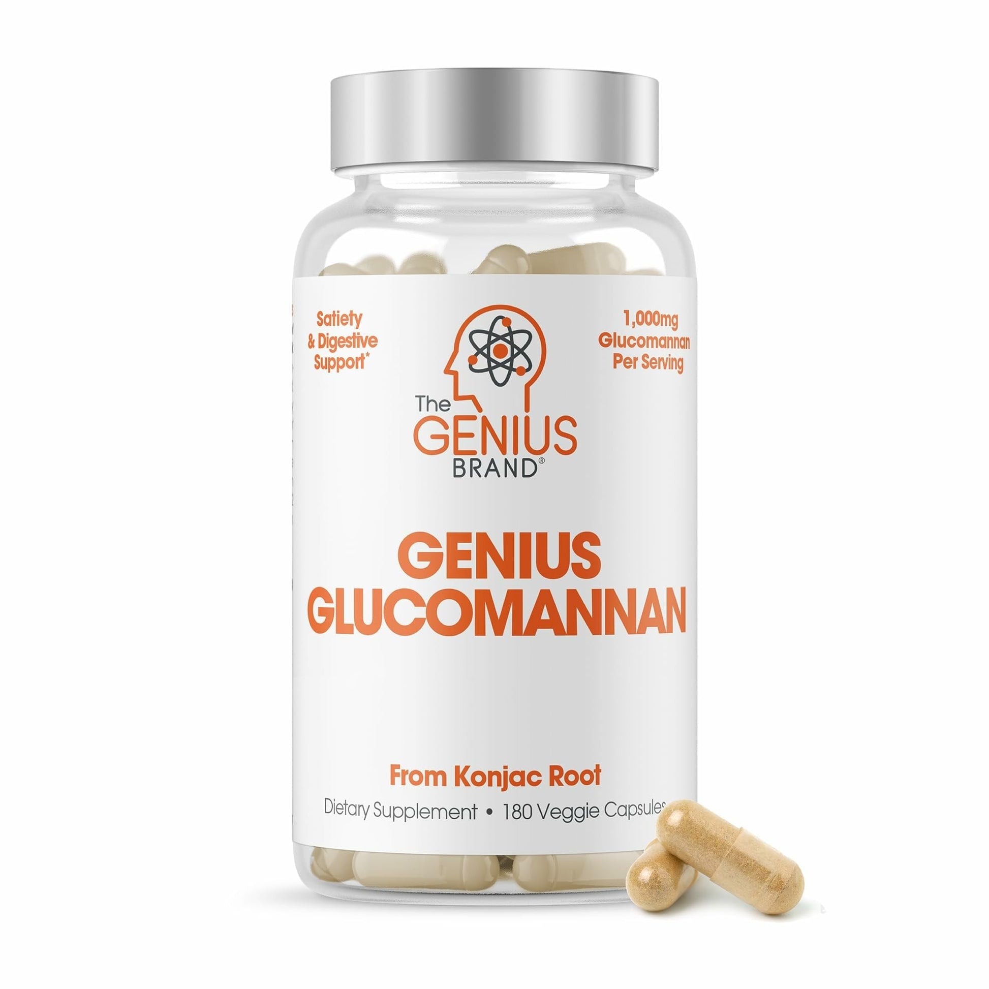 The Genius Brand Genius Glucomannan - Glucomannan Capsules for Digestive Health, Energy & Satiety Support - Natural Fiber for Stomach Comfort - Non-GMO & Vegan - 180 Veggie Capsules The Genius Brand buy supplements canada