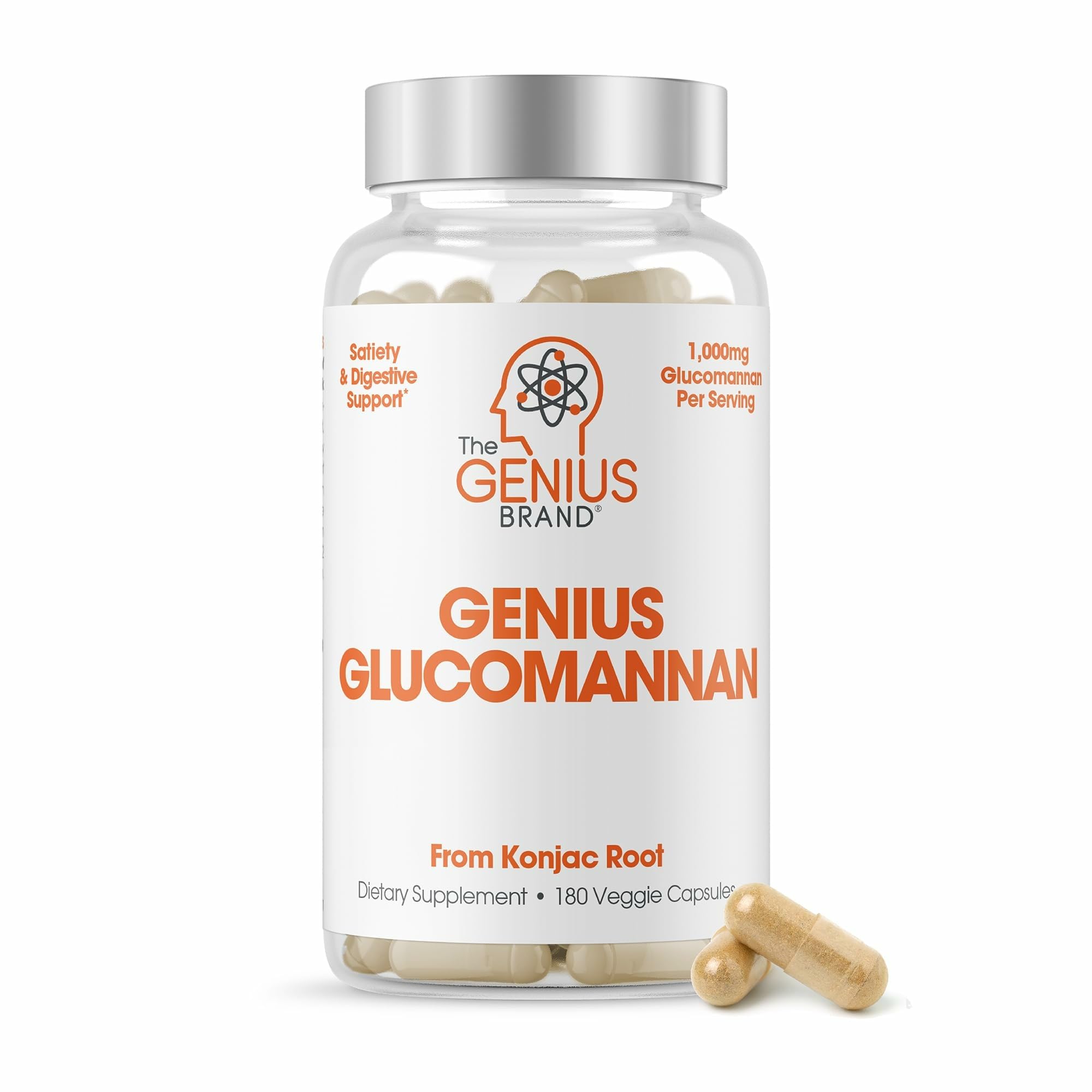 The Genius Brand Genius Glucomannan - Glucomannan Capsules for Digestive Health, Energy & Satiety Support - Natural Fiber for Stomach Comfort - Non-GMO & Vegan - 180 Veggie Capsules The Genius Brand buy supplements canada