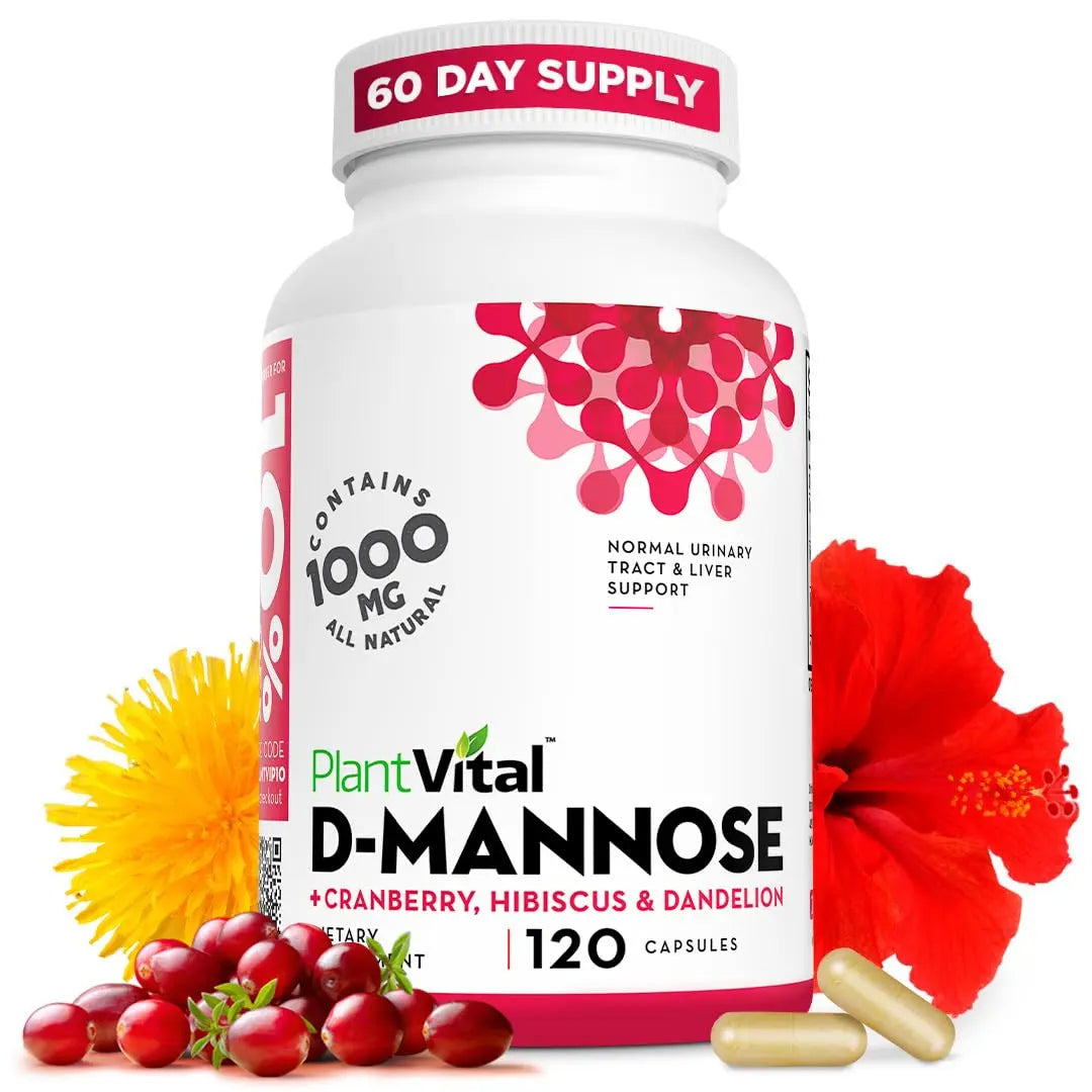 Plantvital D Mannose Capsules with Cranberry - D-mannose 1000mg Capsules - High Potency for Bladder, Kidney and Urinary Tract Support. Cranberry Powder with Hibiscus and Dandelion. 2 Months Supply Plantvital buy supplements canada
