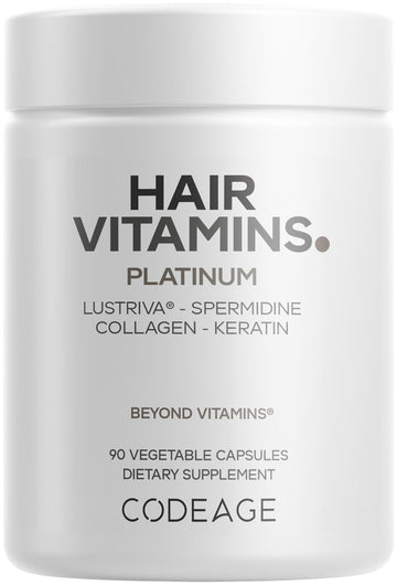 Codeage Hair Vitamins Platinum - Lustriva Hair Growth Support, Spermidine, AstraGin, Biotin, Keratin, Collagen, Enzymes, Omega-3, Multivitamins, Probiotics – Healthy Hair Supplement - 90 Capsules Codeage buy supplements canada