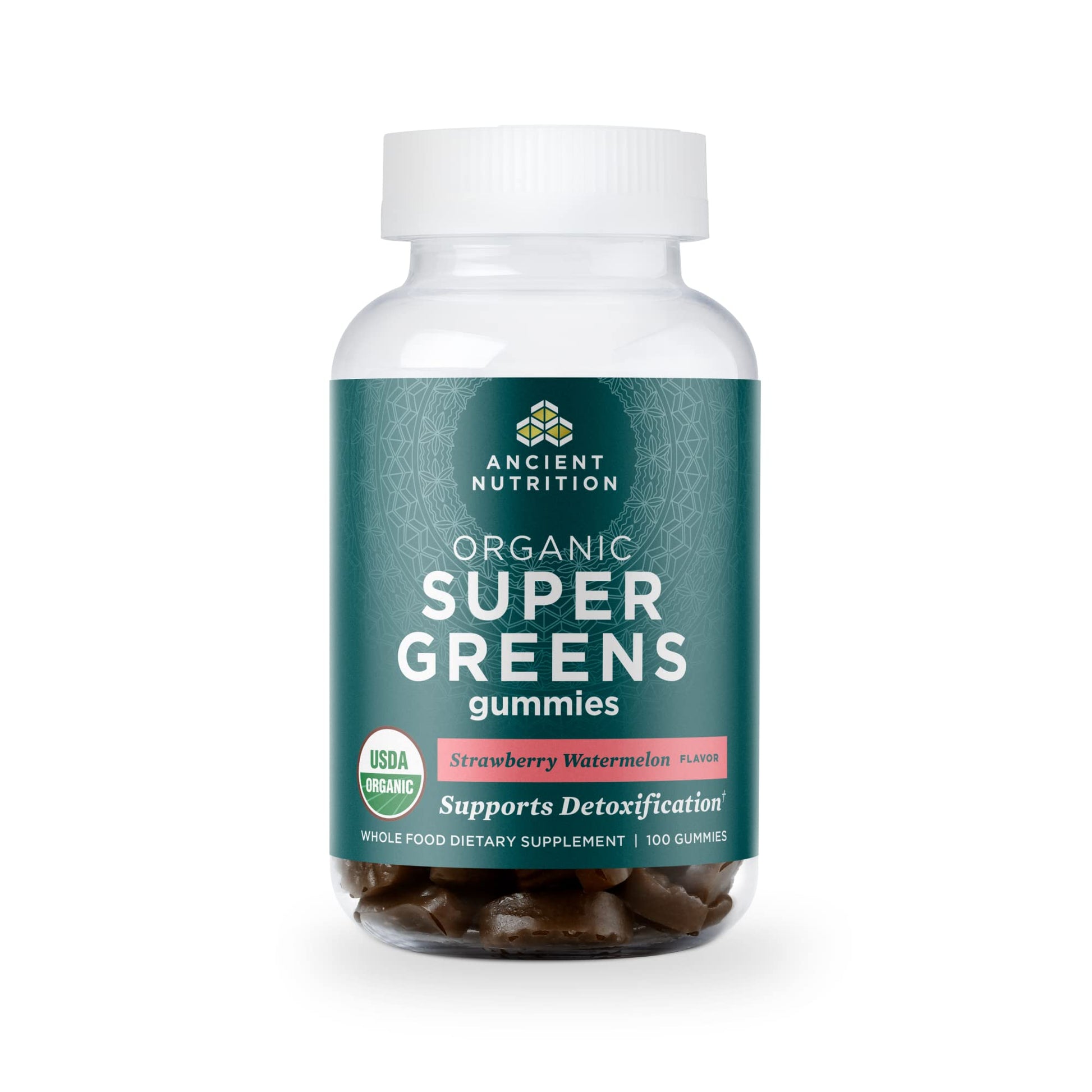Ancient Nutrition Supergreens Gummy, Organic Superfood Gummy Made from Real Fruits, Vegetables and Herbs, for Digestive and Energy Support, 100 Count, Strawberry Watermelon Ancient Nutrition buy supplements canada