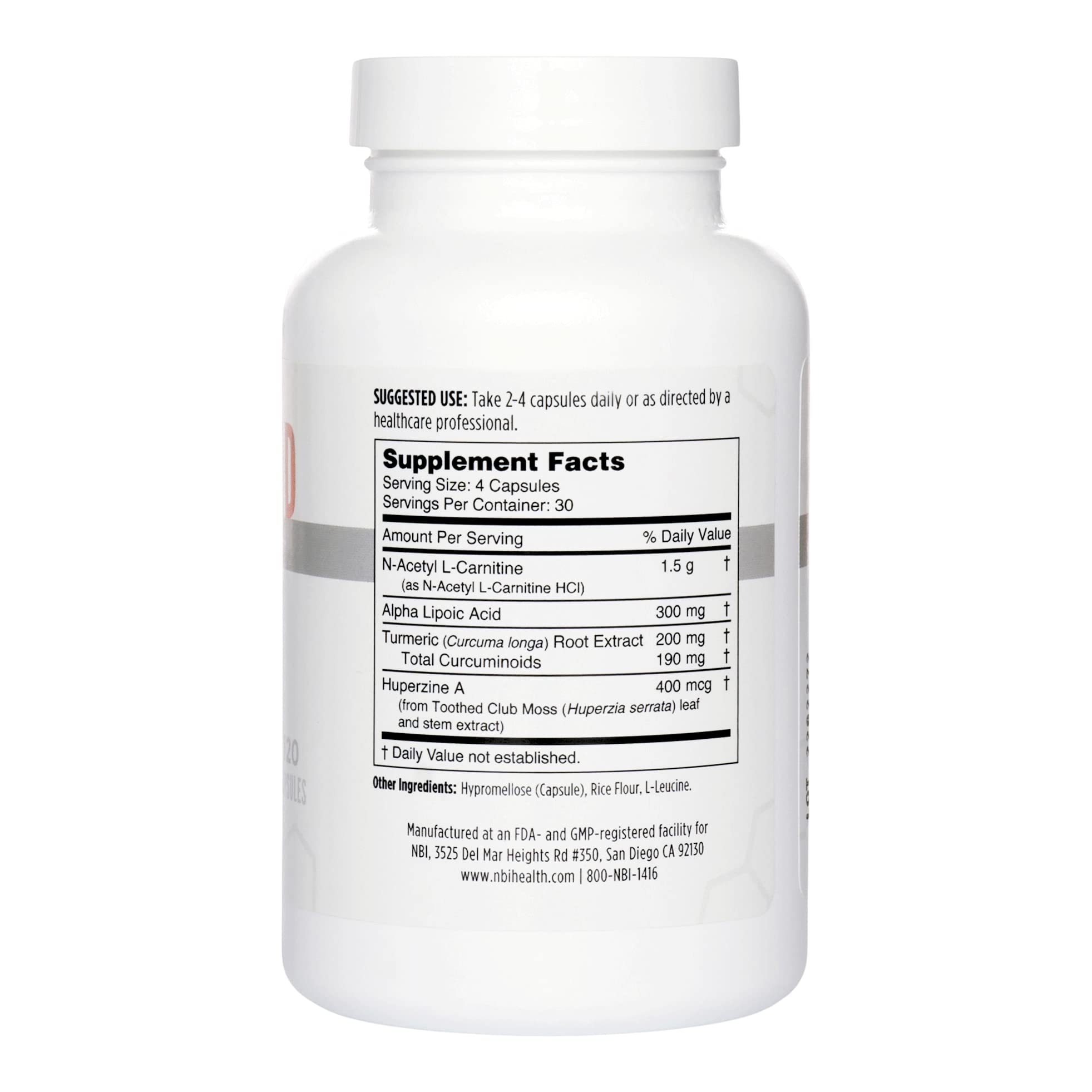 NBI Brain Blend for Memory, Focus, Concentration, Cognitive Function for Men & Women | Caffeine-Free with ALCAR, Alpha Lipoic Acid, Huperzine A, Turmeric | Nootropic | 120ct Capsules NBI buy supplements canada