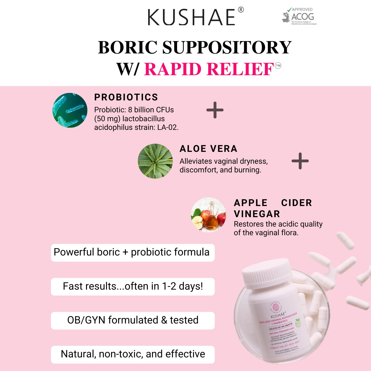 Kushae Boric Acid Suppositories with Applicator, All-Natural Boric Acid Suppositories for Women Kushae buy supplements canada