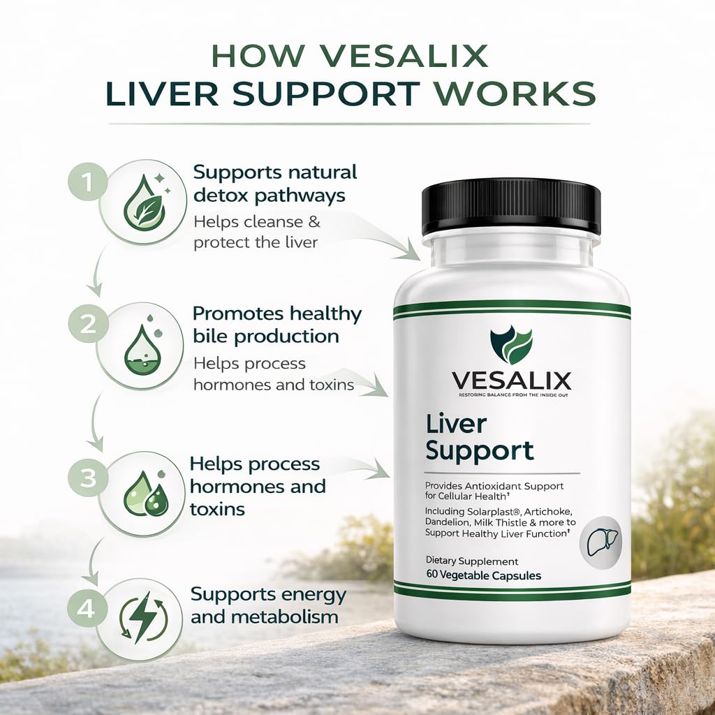 VESALIX Liver Support Supplement for Adults 40+ – Milk Thistle, Artichoke & Dandelion with Digestive Enzymes – Supports Digestion & Cellular Health – 60 Vegetarian Capsules VESALIX buy supplements canada