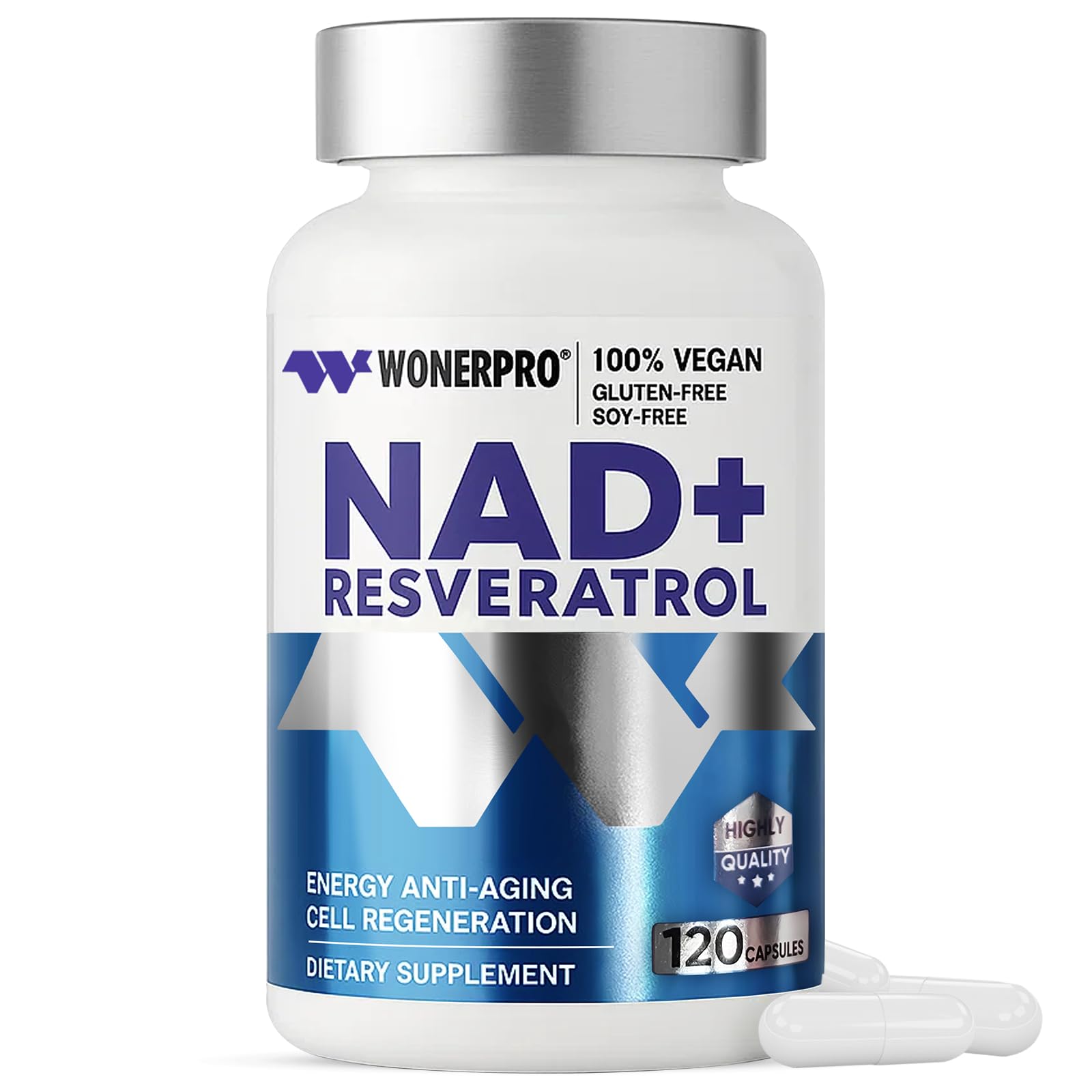 NAD+ Supplement 1500mg Pure Organic, NAD+ Resveratrol & Vitamin B3 for Women & Men, Energy Boost & Anti-Aging Support, 120 Vegan Capsules (Gluten-Free, Soy-Free)-11.4 WONERPRO buy supplements canada
