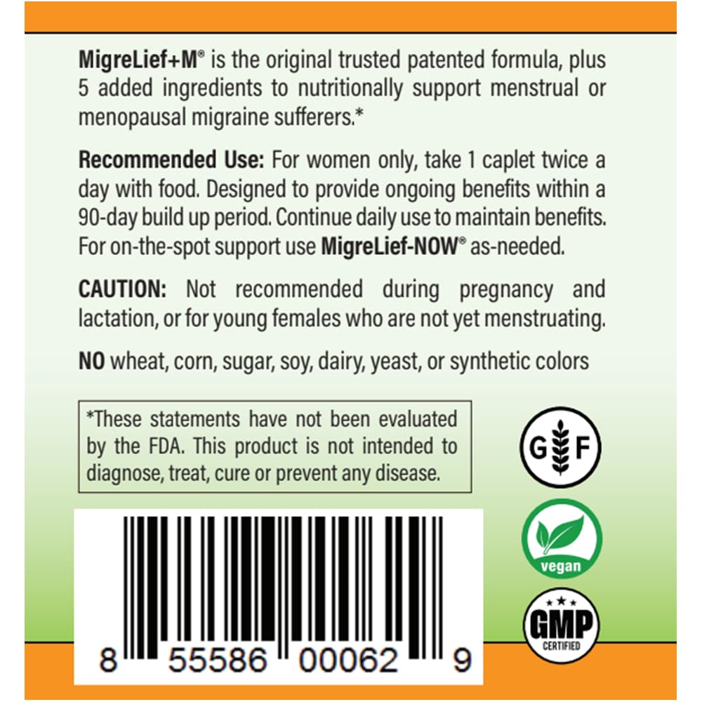 MigreLief+M – Advanced Nutritional Support Supplement for Women’s Neurological Health and Head Comfort – 60 Caplets (1-Month Supply) MigreLief buy supplements canada
