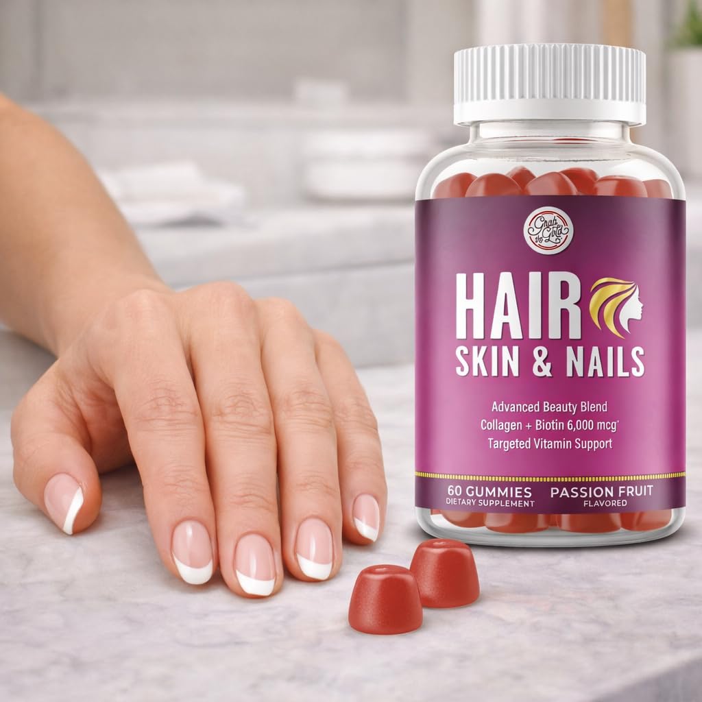 Grab The Gold Hair Skin & Nails Vitamins for Women | Gummies with 6000mcg Biotin & Collagen | 10 Essential Vitamin & Minerals | Gluten-Free, Non-GMO, Passion Fruit Flavor | 1 Month Supply, Made in USA Grab The Gold buy supplements canada