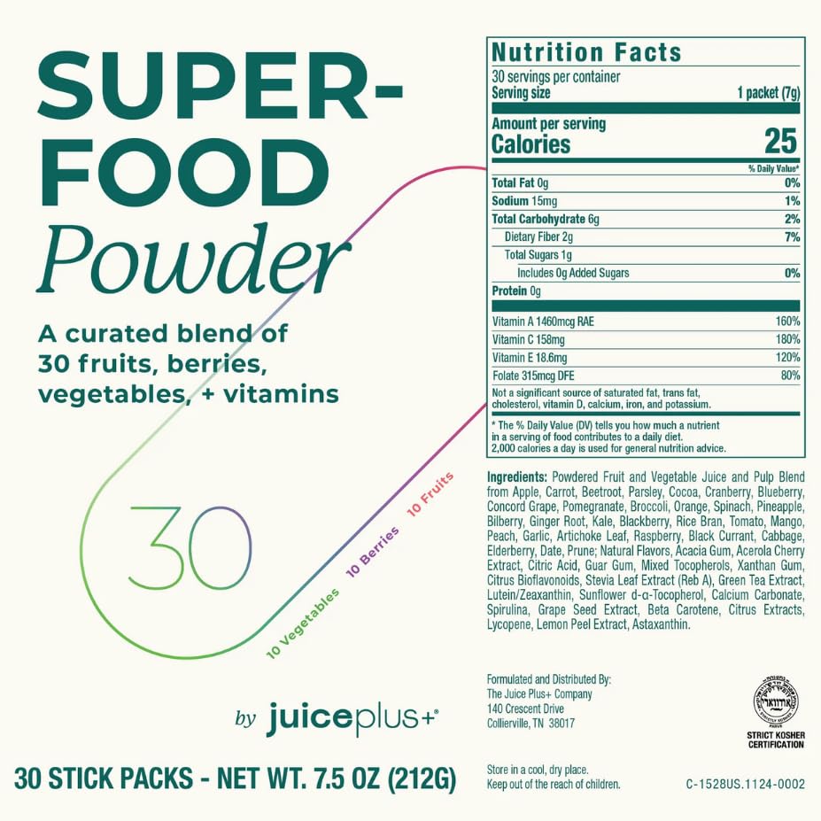 Juice Plus+ - Superfood Powder - Drink with 30 Fruits Berries Veggies Plant Vitamins for Refreshing Immune Wellness Boost - 30 Stick Packs Juice Plus+ buy supplements canada