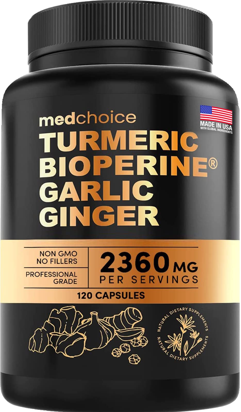 4-in-1 Supplement with Turmeric, Garlic, Ginger Root, and Black Pepper - 120 Capsules MEDCHOICE buy supplements canada
